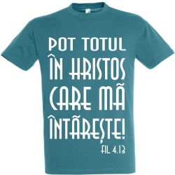 Tricou unisex verde ou rata,  Pot totul in Hristos